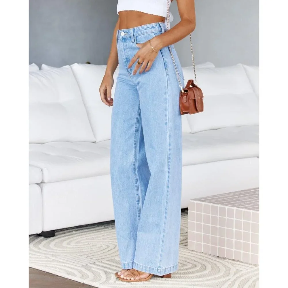 Women's Baggy High Waisted Straight Leg Denim Jeans Casual Street Wear - Picture 4 of 4